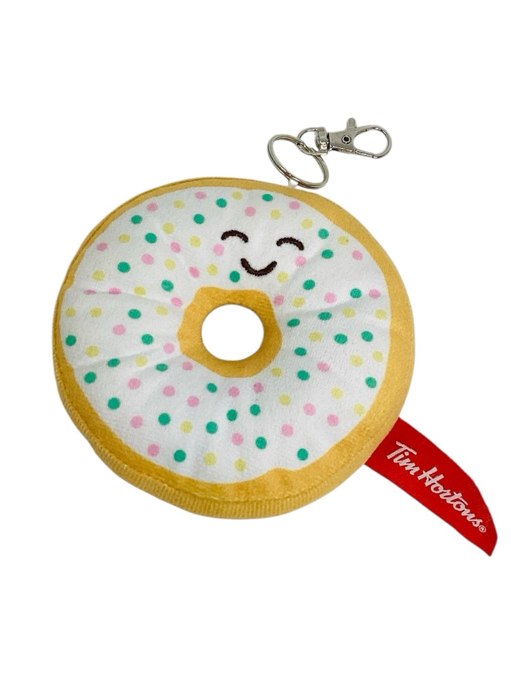 💚 Tim Hortons Donut Keychain Plush - White Icing with Colorful Sprinkles